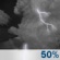 Tonight: A 50 percent chance of showers and thunderstorms, mainly before 2am.  Mostly cloudy, with a low around 76. West wind around 6 mph becoming light and variable.  New rainfall amounts between a tenth and quarter of an inch, except higher amounts possible in thunderstorms. 