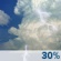 Monday: Scattered showers and thunderstorms, mainly between 8am and 2pm.  Partly sunny, with a high near 88. West northwest wind 5 to 11 mph.  Chance of precipitation is 30%.